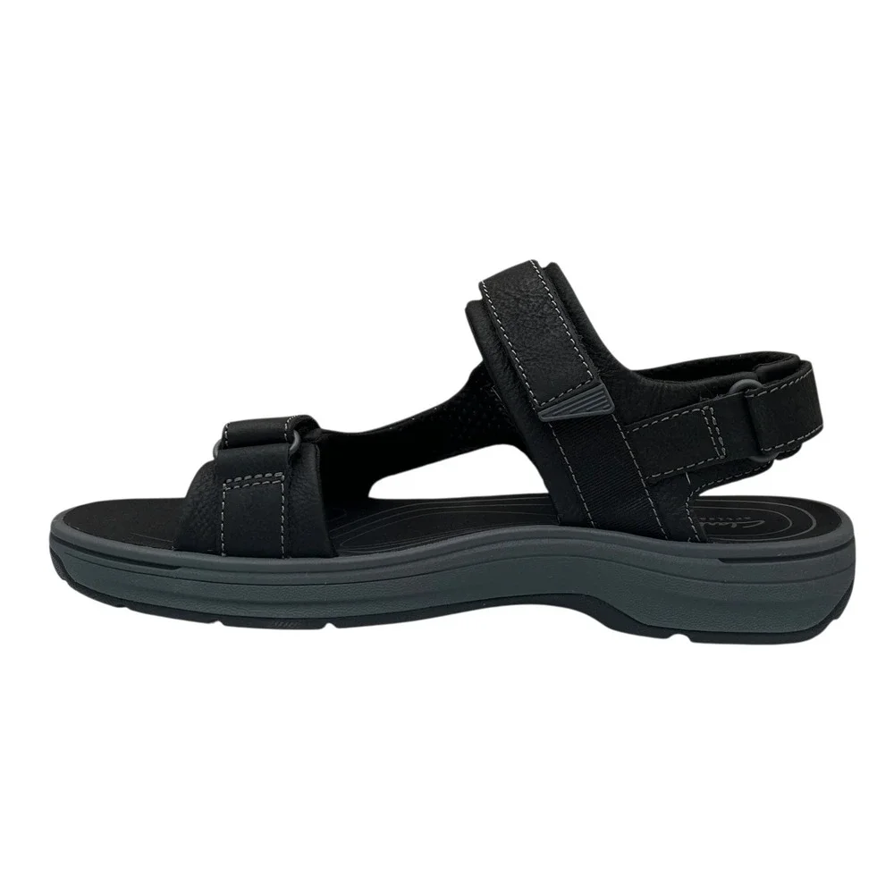 Clarks Mens Saltway‎ Trail Leather Sandal Size 11 Solid Black Adjustable Sporty